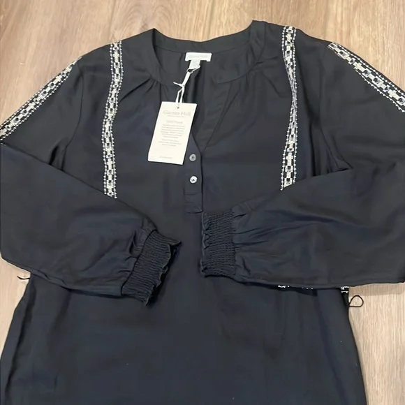 NWT Garnet Hill Lyocell Fabric Embroidered Boho Shirt Dress Size 4 Black - Picture 9 of 16